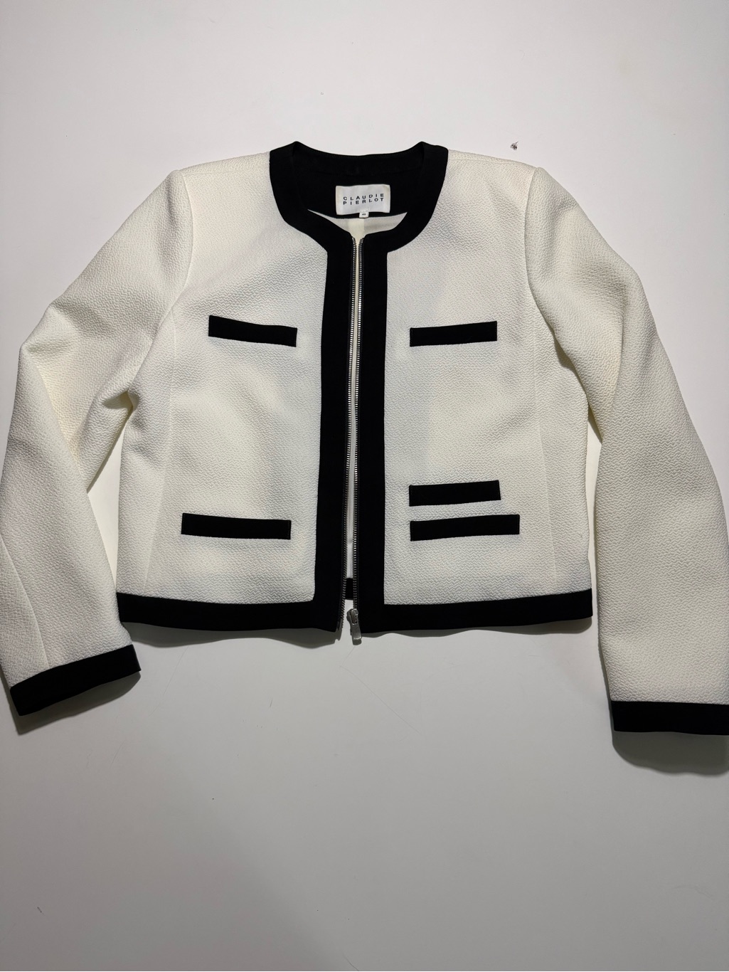 Claudie Pierlot White And Black Trim Jacket